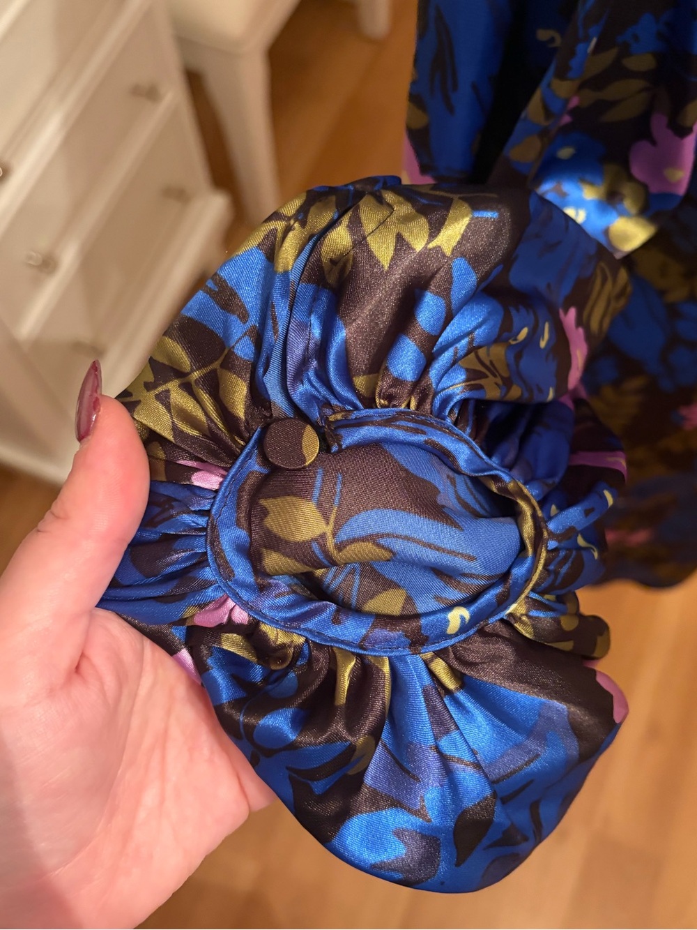 Vero Moda Long Sleeve Blue Floral Satin Dress Size M - Picture 8 of 11